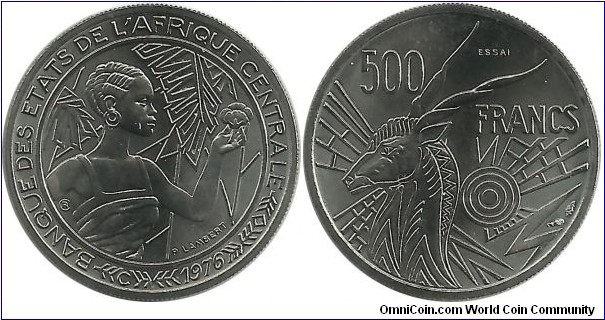 CentralAfricanStates 500 Francs 1976C-RP du Congo (Proof-Essai)