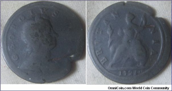 1721 stop after date halfpenny, chipped but very clear reverse