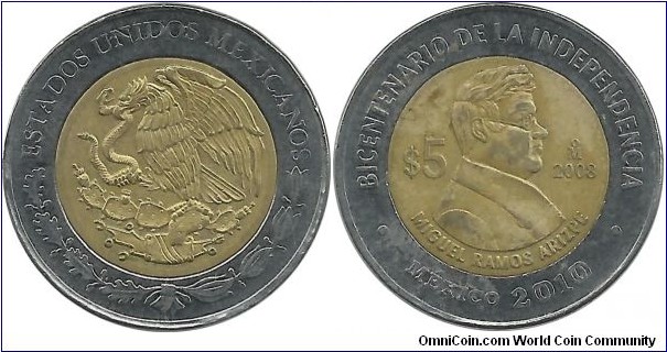 Mexico 5 Pesos 2008-Miguel Ramos Arizpe