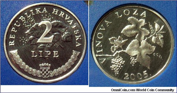 Croatia 2 lipe.
Proof from 2005 mint set. Mintage: 2.000 pieces.