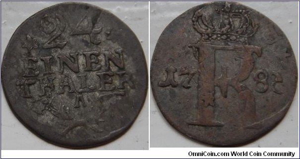 German State of Prussia 1-24 Thaler  Over Struck on Earlier type of coin