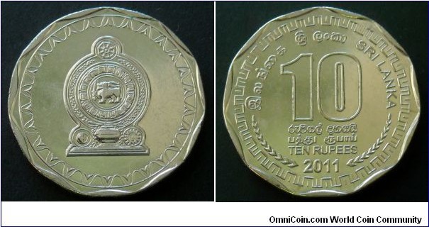 Sri Lanka 10 rupees.
2011, Nickel plated steel.