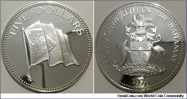 5 Dollars (Commonwealth of the Bahamas / Queen Elizabeth II // SILVER 0.925 / 42.12g / ⌀45mm / Low Mintage: 94.000 pcs / PROOF) 