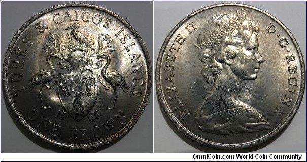 1 Crown (Turks and Caicos Islands - British Overseas Territory / Queen Elizabeth II // Copper-Nickel / Low Mintage: 50.000 pcs)