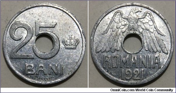 25 Bani (Kingdom of Romania / King Ferdinand I // Aluminium) 