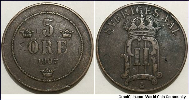 5 Ore (Kingdom of Sweden / King Oscar II // Bronze 8g) 