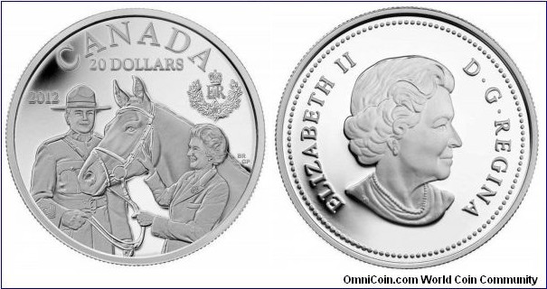 $20  Diamond Jubilee of Queen Elizabeth II- Queen with haer horse & an RCMP Officer along with the Royal Cypher