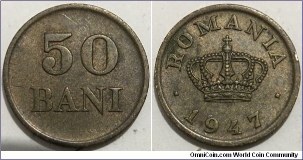 50 Bani (Kingdom of Romania / King Mihai I - 2nd reign // Bronze 1.7g)