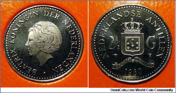 Netherlands Antilles 2 1/2 gulden from 1980 coin set.