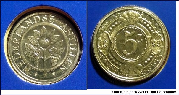 Netherlands Antilles 5 cents from 1993 mint set.