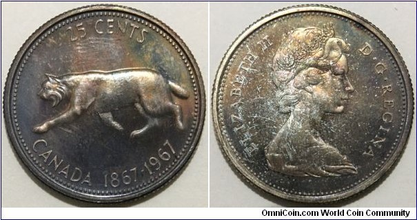 25 Cents (Commonwealth - Federal State of Canada / Queen Elizabeth II / 100th Anniversary of Canada // SILVER 0.800 / 5.83g / ⌀23.88mm) 