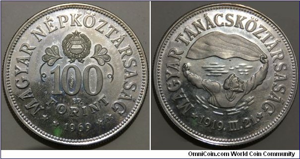 100 Forint (Hungarian People's Republic / 50th Anniversary of Republic of Councils // SILVER 0.640 / 22g / ⌀37mm / Low Mintage: 12.000 pcs)