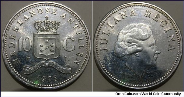 10 Gulden (Kingdom of the Netherlands / Queen Juliana / 150th anniversary of Bank of Netherlands Antilles // SILVER 0.720 / 25g / ⌀38mm / Low Mintage: 35.325 pcs) 
