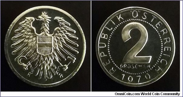 Austria 2 groschen. 1979, Proof. Mintage: 44.000 pcs. Second piece in my collection.