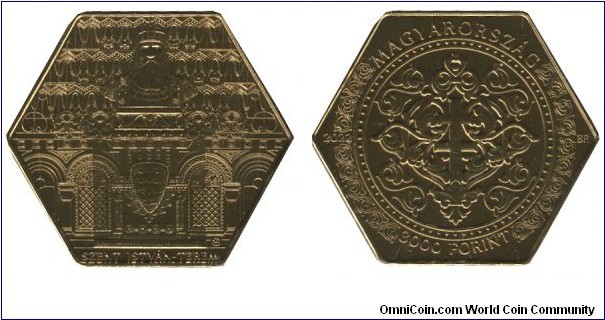 Hungary, 3000 forint, 2022, Cu-Al-Zn-Sn, 20g, 37.18mm, unusual shape, Hexagon, St. Stephan's Room in the Castle of Buda.