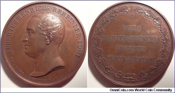 AE Medal by Utkin in Honor of Count R. Rehbinder, 1841; Obv: Rehbinder head left, signed on truncation, vital dates below / Rev: Four-line Latin legend: 