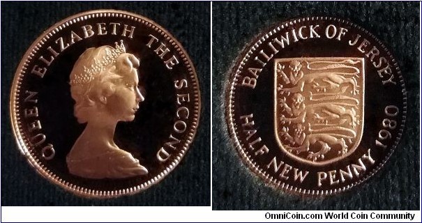 Jersey 1/2 new penny from Royal Mint 1980 proof set. Mintage: 7.800 pcs.  