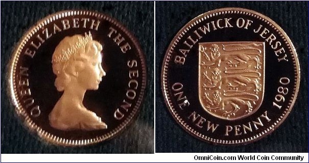Jersey 1 new penny from Royal Mint 1980 proof set. Mintage: 7.800 pcs.