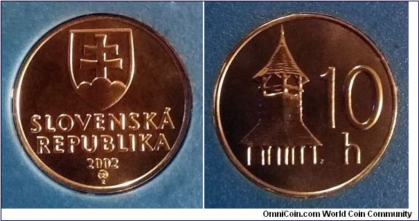 Slovakia 10 halierov from 2002 mint set.