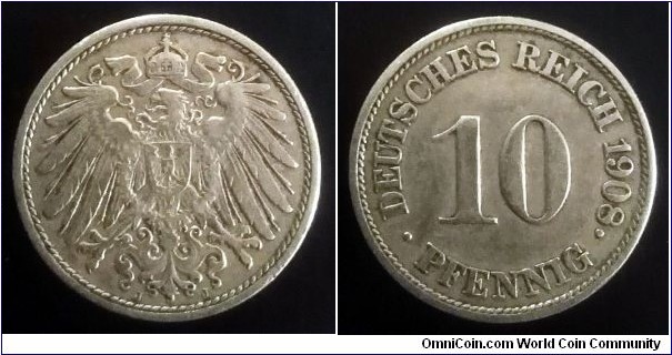 German Empire 10 pfennig. 1908 (J)