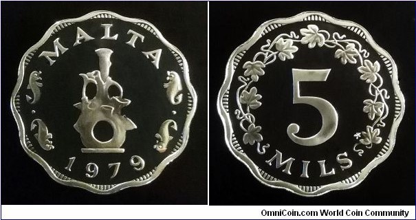 Malta 5 mils. 1979, Proof from Franklin Mint. Mintage: 6.577 pcs.