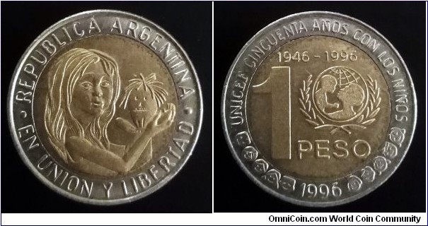 Argentina 1 peso. 1996, 50th Anniversary of UNICEF.
