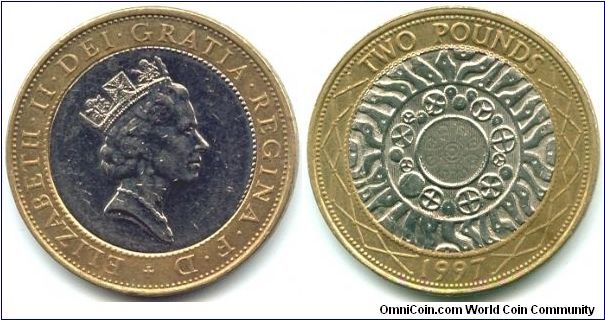 Great Britain, 2 pounds 1997.
Queen Elizabeth II. Celtic Designs.