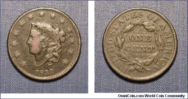 1830 Coronet Large Cent
