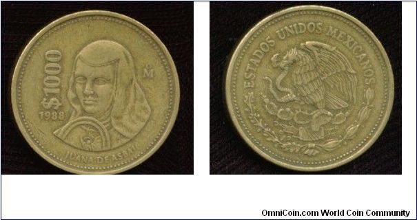 Mexico's Juana de Asbaje 1000 Pesos
