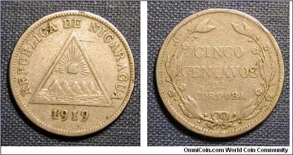 1919 Nicaragua 5 Centavos