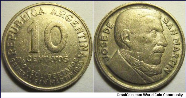 Argentina 1950 10 centavos. Well circulated. Special thanks to Jose!