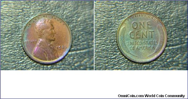 Toned 1926 Wheat Cent. Possible AT toning?