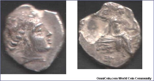 Histiaia in Euboia silver tetraobol. The nymph Histiaia obverse and on the prow of a ship reverse. Larger type