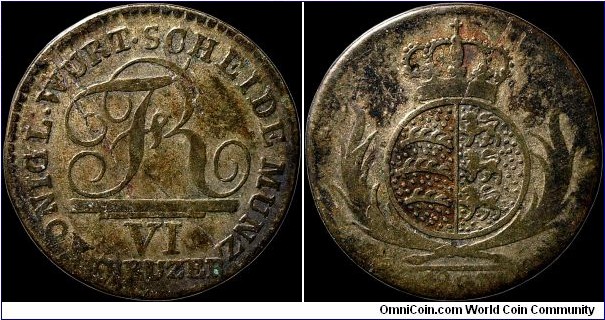 1807 6 Kreuzer, Wurttemberg.

The date is a guess since it's obscured and worn.                                                                                                                                                                                                                                                                                                                                                                                                                                        