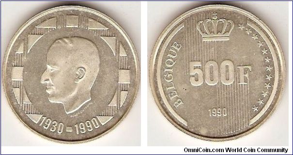 500 francs
60th anniversary of king Baudouin 1930-1990
French version