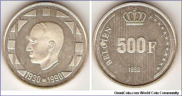 500 francs
60th anniversary of king Baudouin 1930-1990
German version