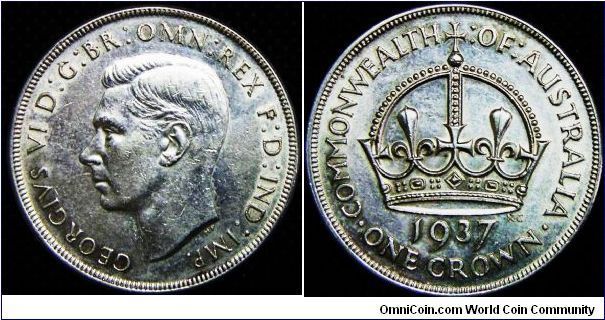 King George VI, Australian One Crown, 1937(m), 28.2800 g, 0.9250 Silver, .8411 Oz. ASW., Mintage: 1,008,000.