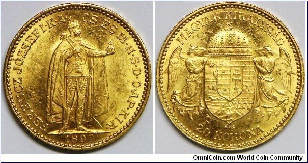 Franz Joseph I, 20 Korona, 1897KB. 6.7750 g, 0.9000 Gold, .1960 Oz. AGW. Mintage: 1,819,000 units. UNC. This coin is good for investments. Of course, good for collection purpose too. [SOLD]