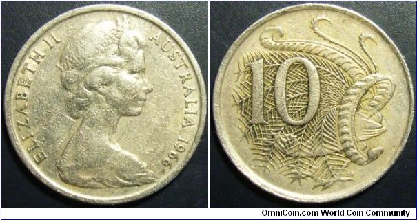 Australia 1966 10 cents. Getting quite hard to find in circulation these days.