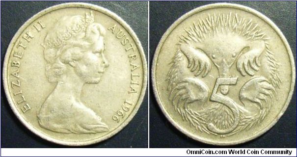Australia 1966 5 cents. Getting harder to find from circulation these days.
