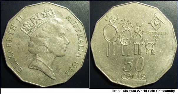 Australia 1994 50 cents, commemorating the Year of Family. Scarce variety of wide 9. In a nice condition too.
