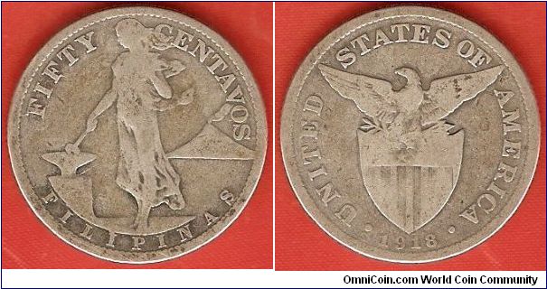 under administration of the United States of America
50 centavos
0.750 silver