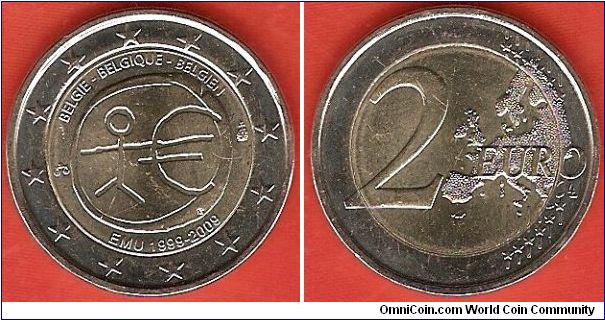 2 euro
10th anniversary of the European Monetary Union 1999-2009
country name in Flemish, French and German