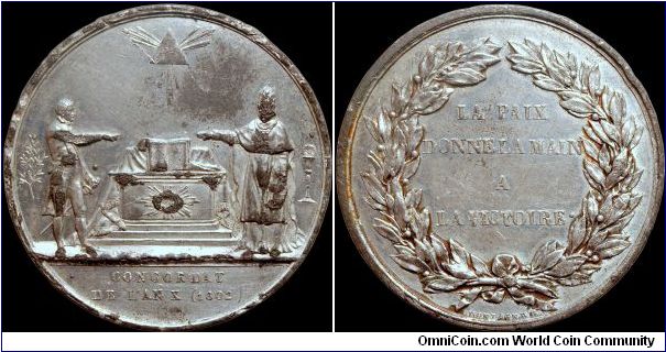 Concordat, France.

An interesting and rare medal, marred by tin pest on the obverse.                                                                                                                                                                                                                                                                                                                                                                                                                             