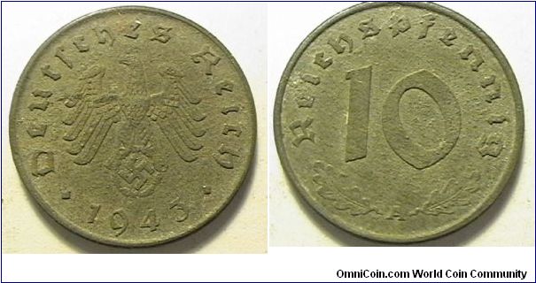 Third Reich, 10 Reichspfennig, Zinc