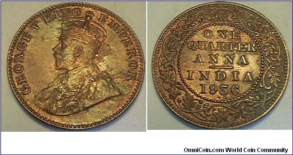 British India 1/4 Anna, Bronze