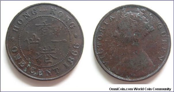 HIgh grade 1866 years 1 cent,Hong Kong,It has 27mm diameter,weight 7.1g.