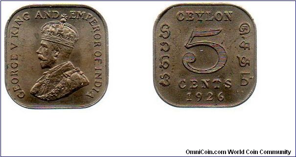 Ceylon 1926 5 cents