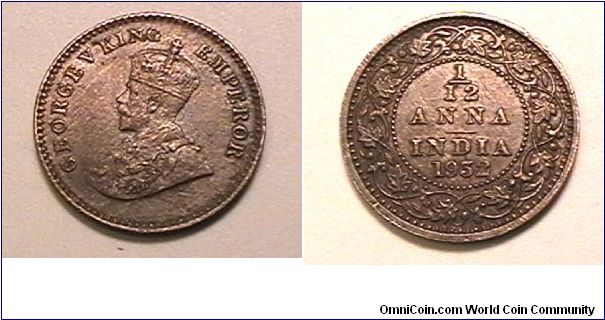 British India, 1/12 Anna Calcutta mint, Bronze