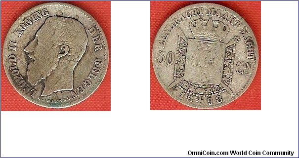 50 centimes
Leopold II
Flemish legend
0.835 silver